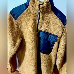 The North Face Tan Sherpa Fleece Jacket with Black Accents